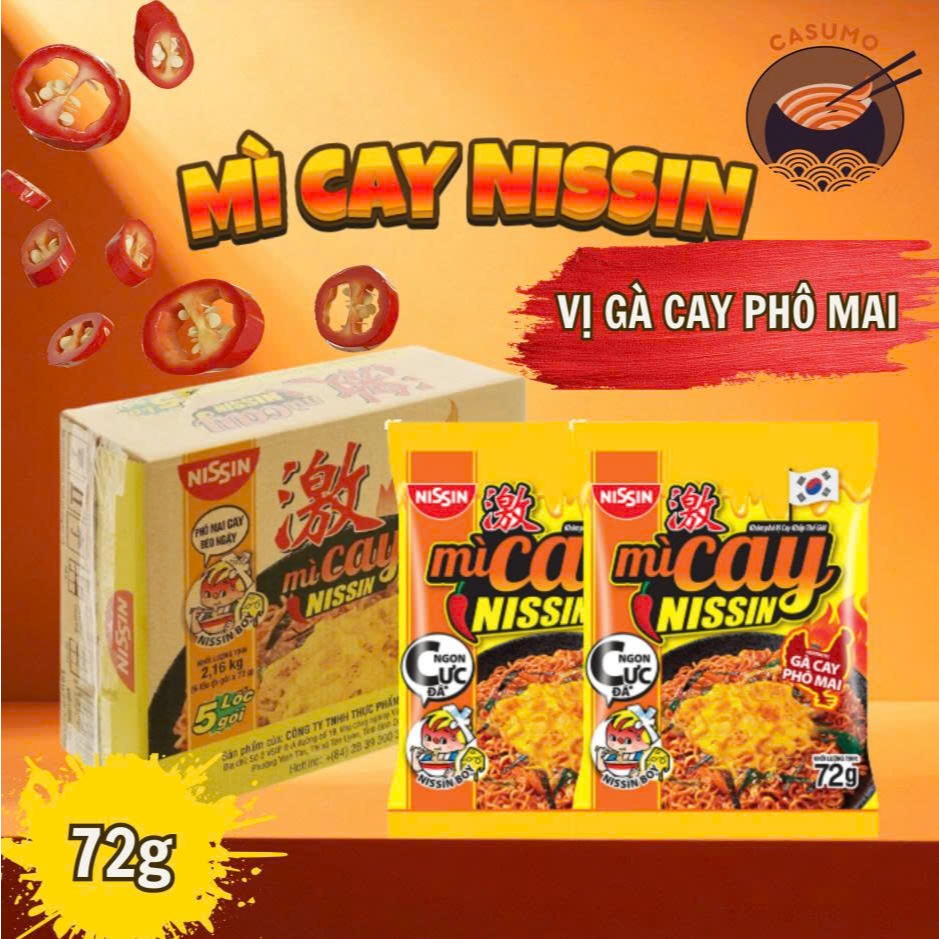 mì cay nissin thùng 30 gói - mì trộn hương vị phô mai hàn quốc 72g - dợi mì dai - sốt phô mai