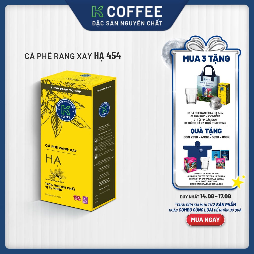 Cà phê Rang xay Đặc sản Nguyên chất Pha phin K Coffee K Hạ 454g
