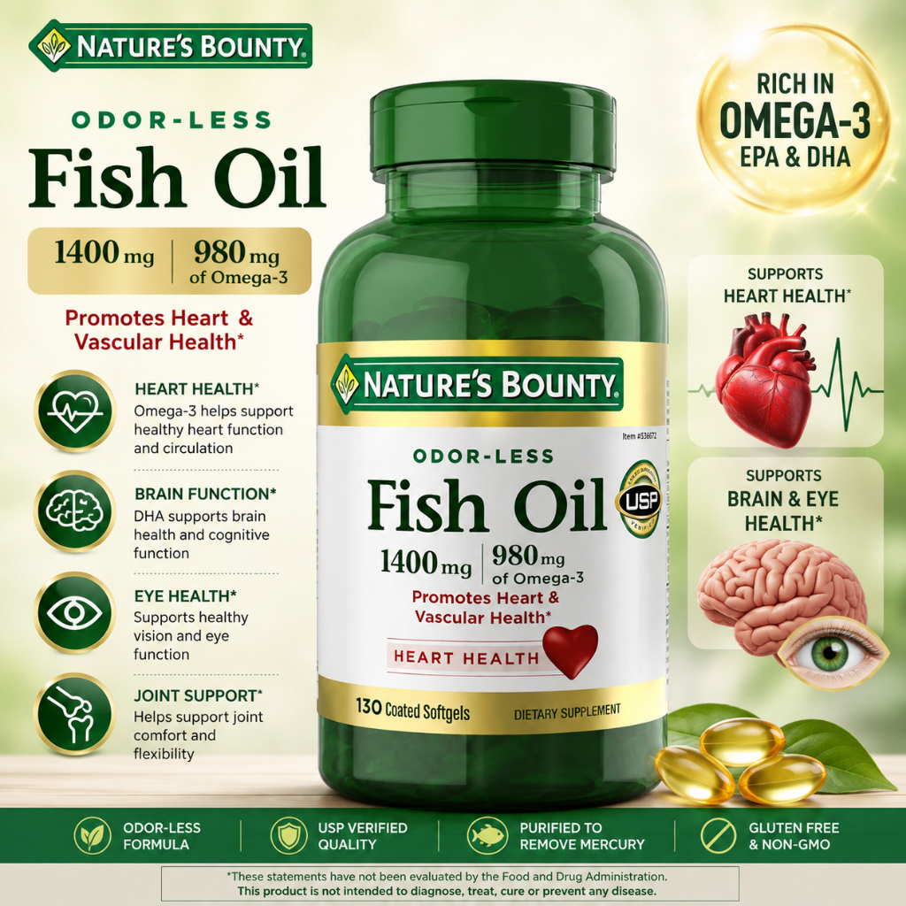 Odor-Less Fish Oil 1400mg Nature's Bounty 130 Viên
