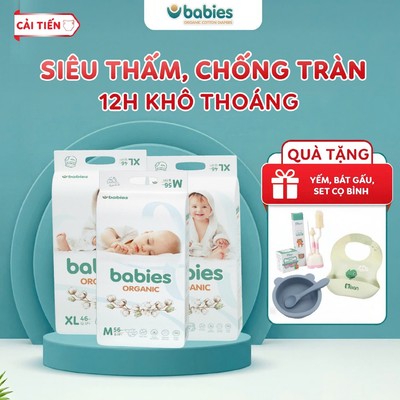 [3 BỊCH ] Tã Bỉm Babies Organic Mỏng Thoáng, Siêu Thấm Hút, Đầy Đủ Size NB/S/M/L/XL/2XL/3XL - Thương Hiệu Việt