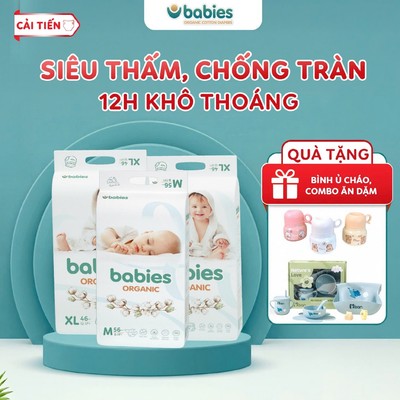 Combo 3 Bịch Tã/Bỉm Babies Organic Siêu Mỏng Thoáng, Thấm Hút Nhanh- Bỉm Việt Đủ Size NB/S/M/L/XL/2XL/3XL