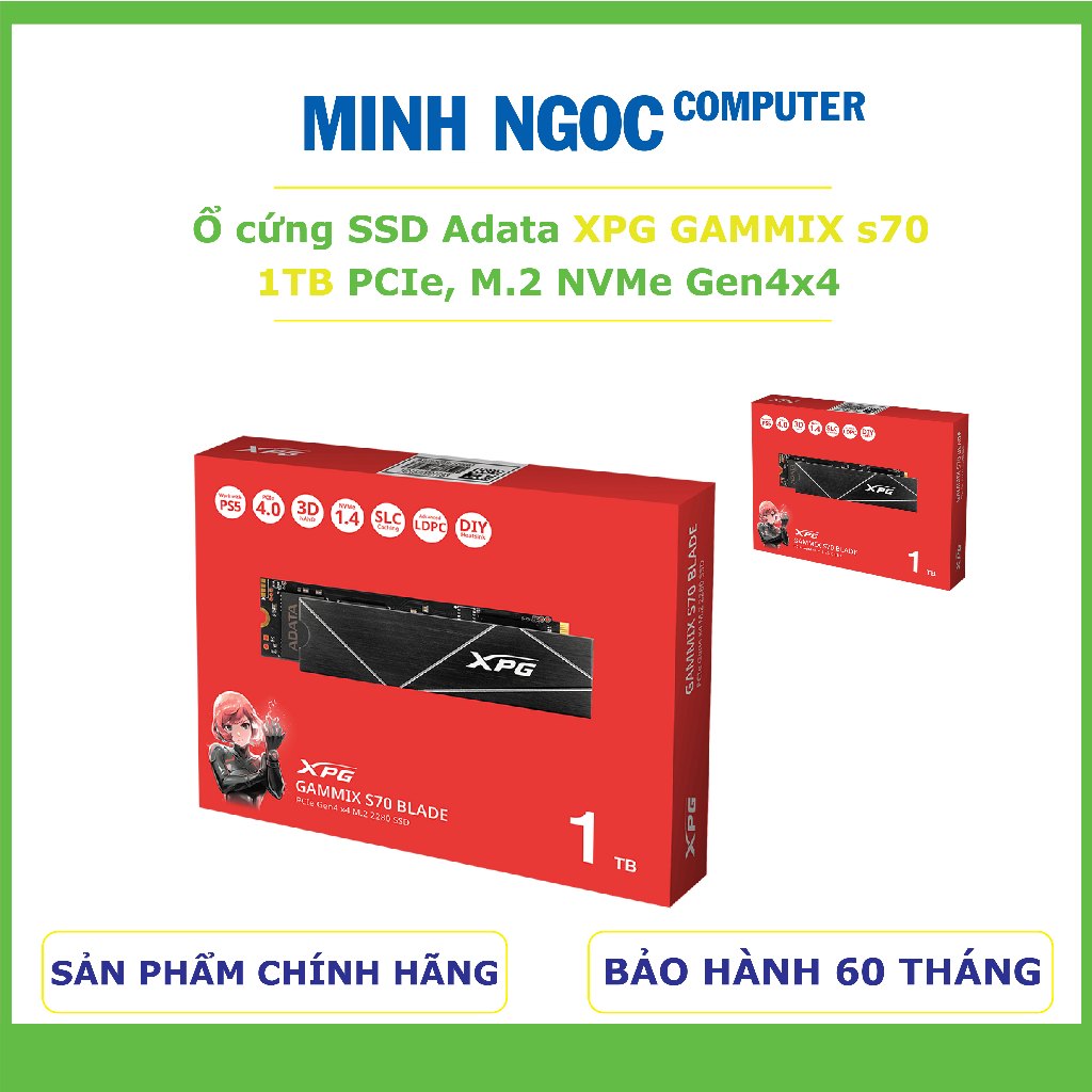 Ổ cứng SSD ADATA GAMMIX S70 1TB PCIe Gen4x4 M.2 2280 (AGAMMIXS70B-1T-CS) | New, Bảo hành 60 tháng