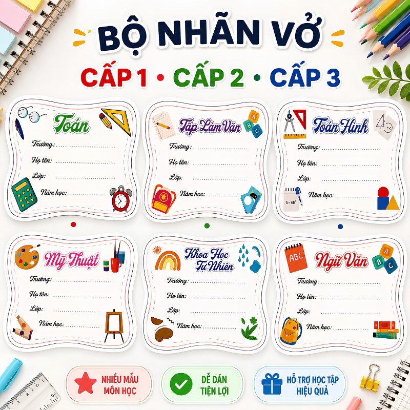 Nhãn Vở Môn Học Dành Cho Học Sinh Tiểu Học Từ Lớp 1 Đến Lớp 12 Nhãn Vở In Tên Môn Học Nhãn Dán Bản T