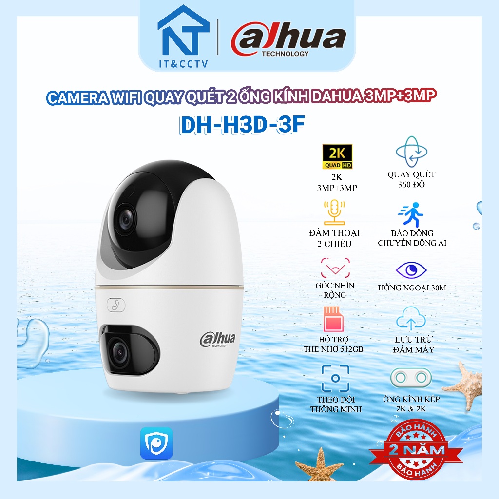 Camera Dahua H3D-3F H5D-5F 3+3MP 5+5MP WiFi Trong Nhà Dual Lens Pan Tilt 2 Ống Kính