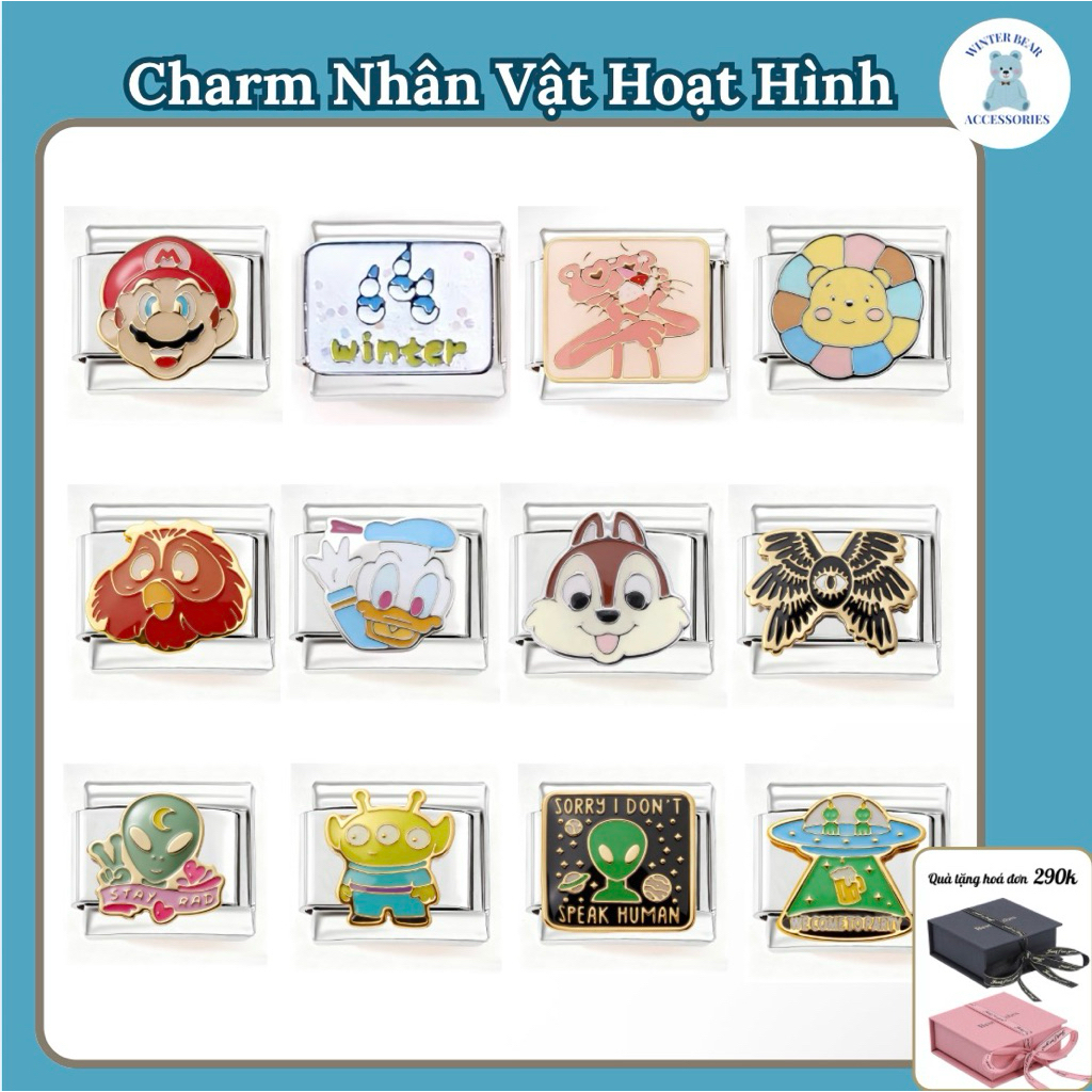 NEW 🔥 -  Vòng tay ITALIAN CHARM (MẪU ITALIAN CHARM NHÂN VẬT HOẠT HÌNH ) - Hàng có sẵn - DIY 9mm Thép