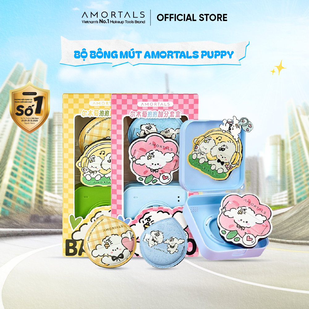 Bông Mút Trang Điểm Puppy Amortals, Thiết Kế Xinh Xắn, Kết Cấu Đầy Đặn Dễ Tán, Hạn Chế Hút Kem Nền, 