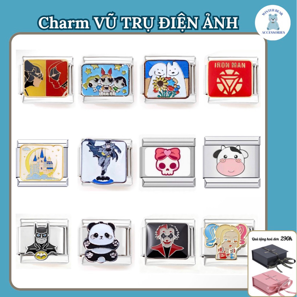 Vòng tay ITALIAN CHARM (MẪU ITALIAN CHARM VŨ TRỤ ĐIỆN ẢNH) - Hàng có sẵn - DIY 9mm Thép Không Gỉ
