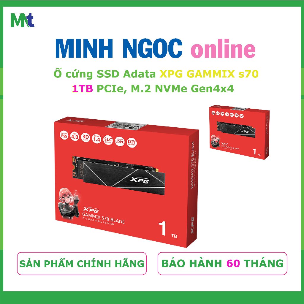 Ổ cứng SSD ADATA GAMMIX S70 1TB PCIe Gen4x4 M.2 2280 (AGAMMIXS70B-1T-CS) | Bảo hành 60 tháng