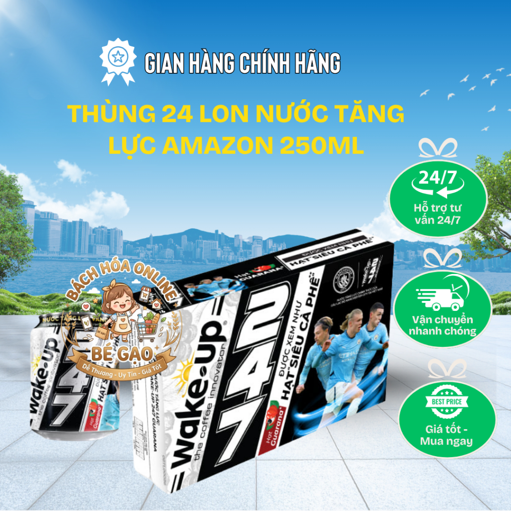 THÙNG 24 LON NƯỚC TĂNG LỰC WAKE-UP 247 GUARANA AMAZON 250ML