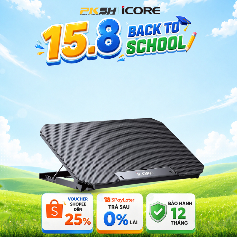 Đế tản nhiệt laptop iCore Q100 - 2 quạt tản nhiệt, 4 mức điều chỉnh độ cao - HÀNG CHÍNH HÃNG