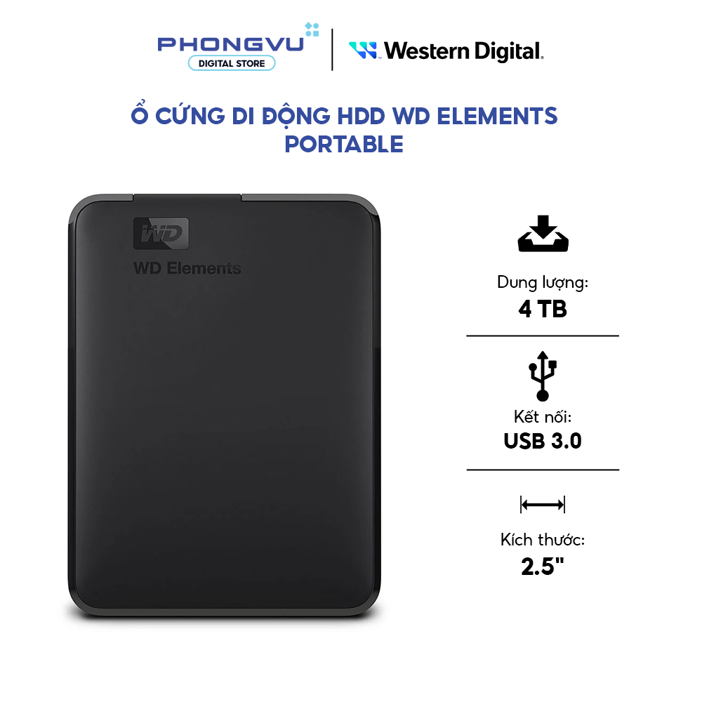Ổ cứng HDD WD Elements Portable 2TB 2.5" 3.0 (WDBU6Y0020BBK-WESN) - Bảo hành 24 tháng
