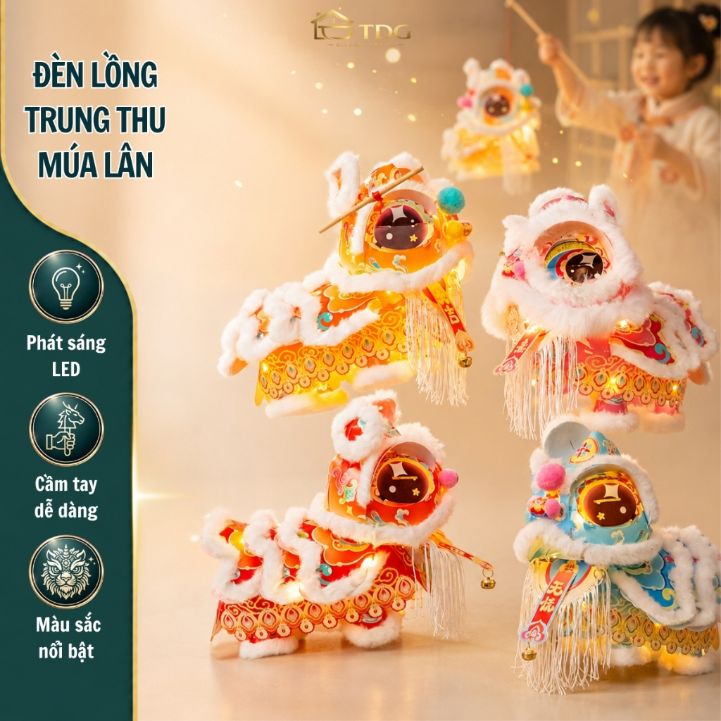 Đèn lồng múa lân phát sáng cho bé TDG đèn lồng trung thu kỳ lân tự lắp ráp có cán cầm tiện lợi HH611