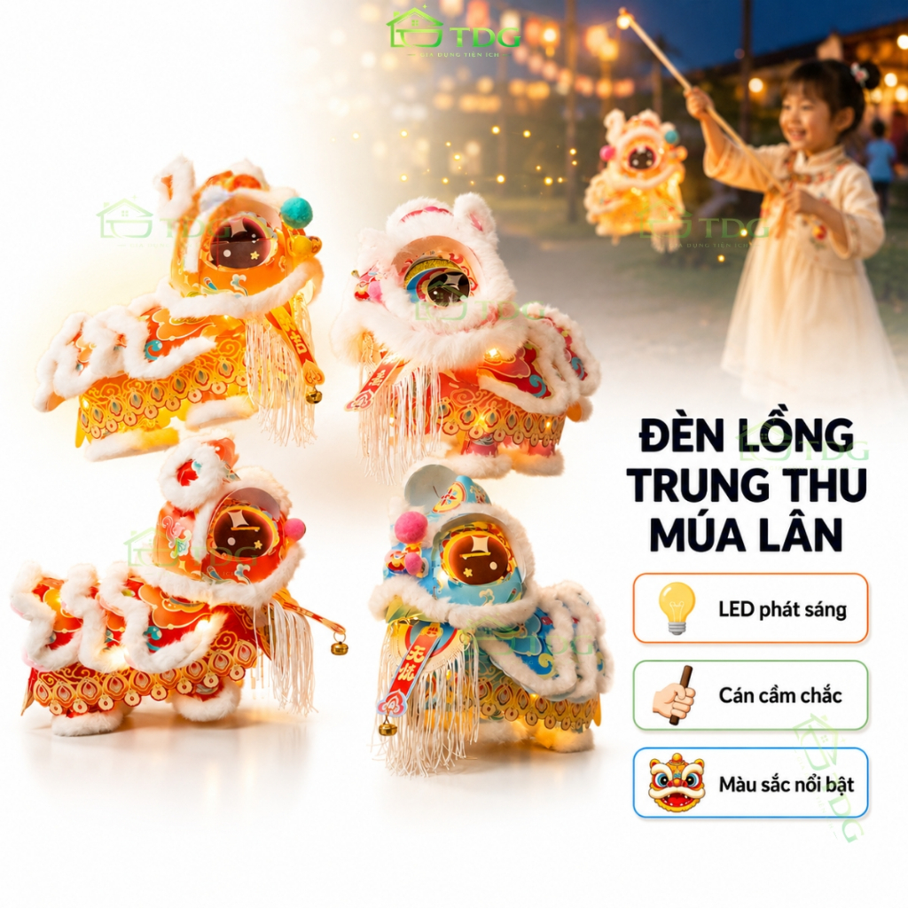 Đèn lồng trung thu kỳ lân phát sáng cho bé TDG đèn lồng múa lân trang trí rước đèn tự lắp ráp có cán