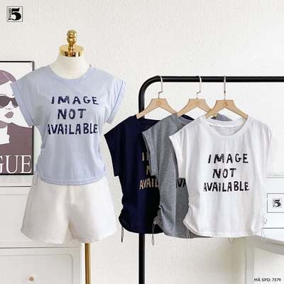 Áo thun nữ Twentyfive ngắn tay dây rút 2 bên in chữ basic mặc hàng ngày 7379