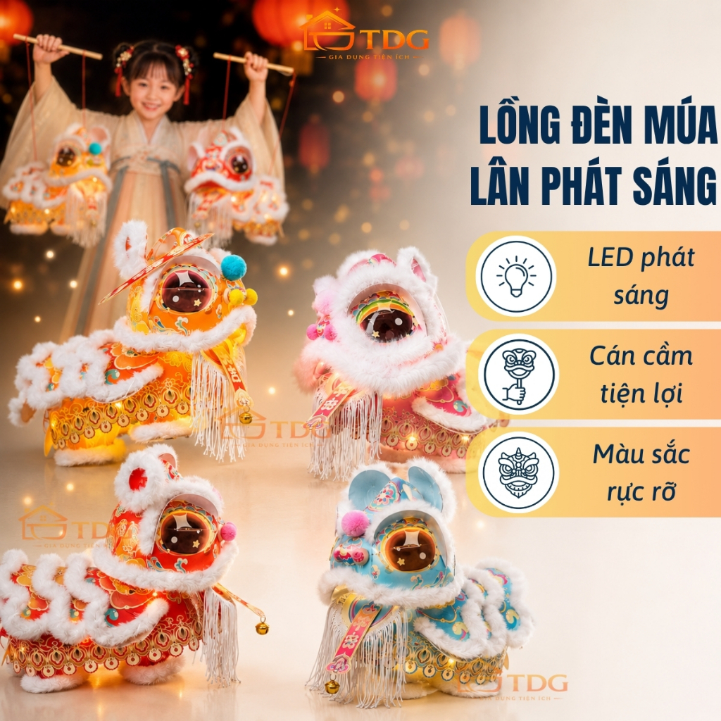 Đèn lồng kỳ lân phát sáng cho bé có cán cầm TDG đèn lồng trung thu múa lân tự lắp ráp cao cấp HH611