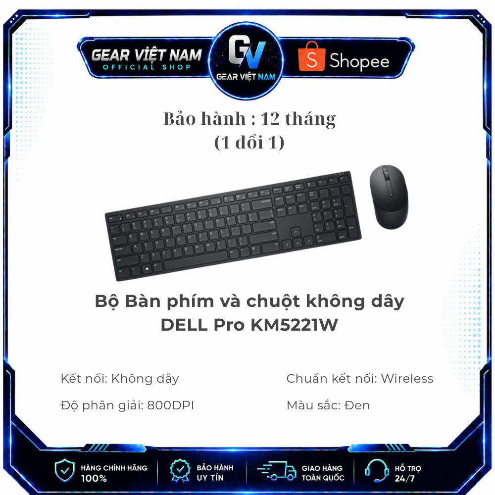 < Bảo hành 12 tháng > Bộ Bàn phím và chuột không dây DELL Pro KM5221W