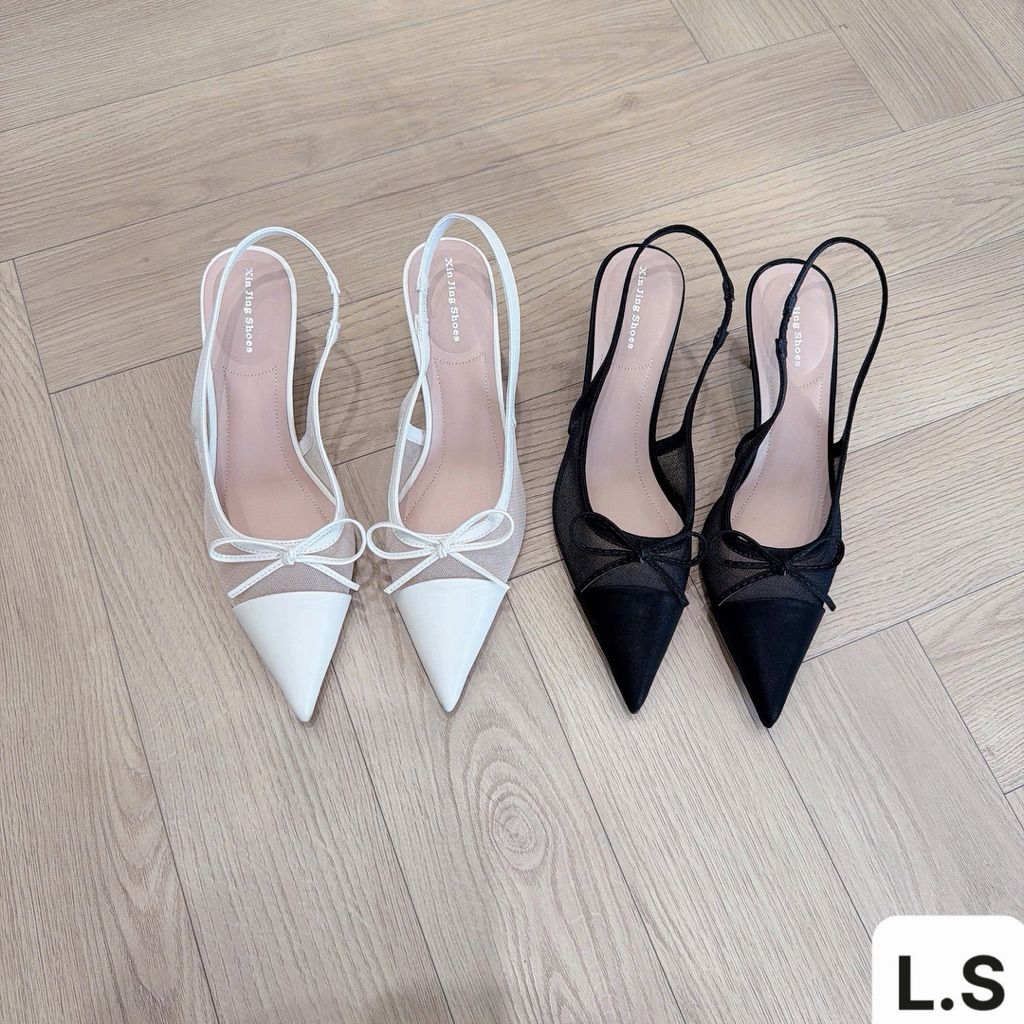 824LS939 Giày lưới nơ cao gót Xinjing  𝐇𝐀.Hi shose
