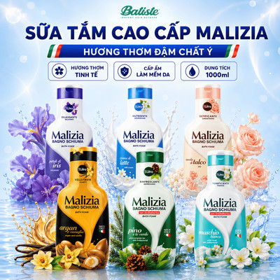 Sữa Tắm Hương Nước Hoa MALIZIA Bagno Schiuma 1000ml - Dưỡng Ẩm, Hương Thơm Đậm Chất Ý, Da Mềm Mịn