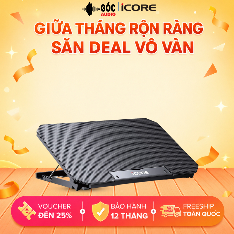 ĐẾ TẢN NHIỆT LAPTOP iCore Q100 – TẢN NHIỆT MẠNH MẼ – THIẾT KẾ CHẮC CHẮN – GÓC AUDIO