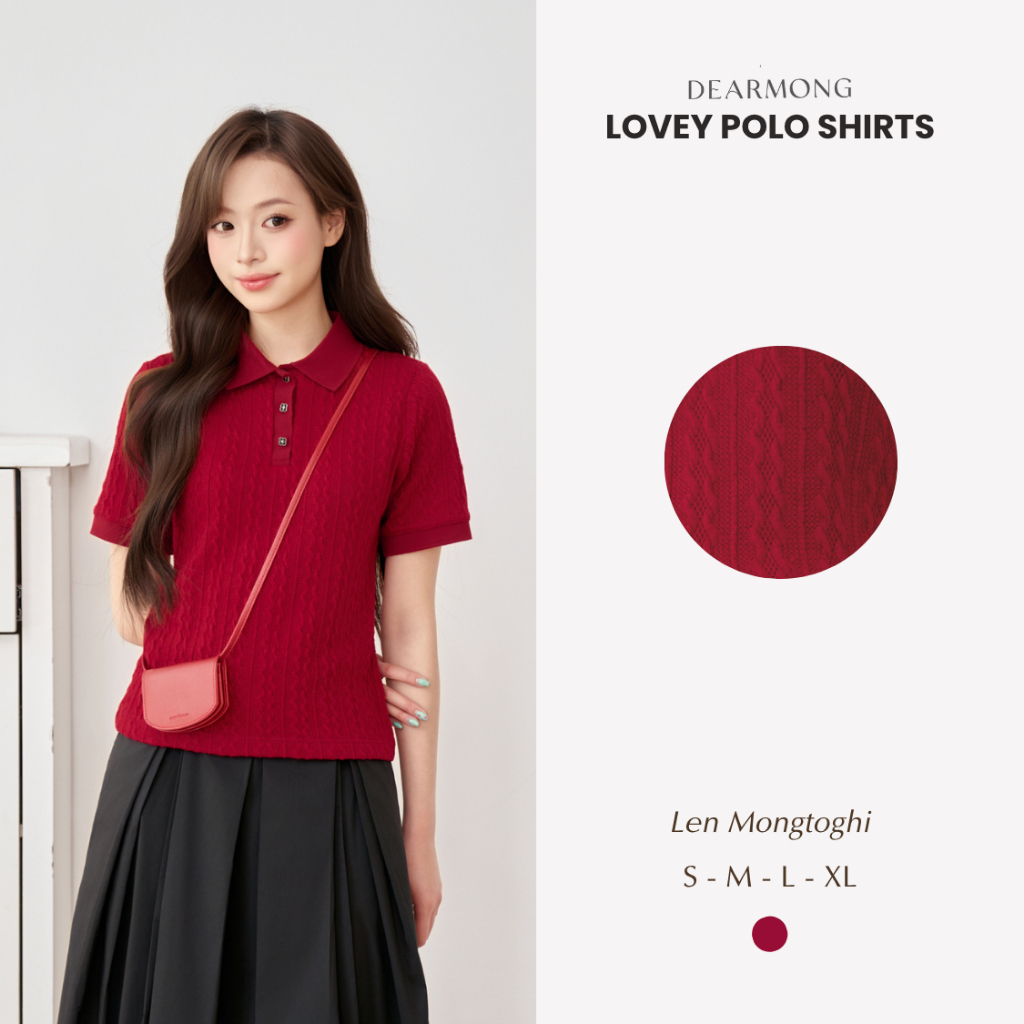 Áo Polo Len Nữ Đỏ Lovey Cổ Đức Phối Cúc Hoa, Thanh Lịch Nữ Tính - Dearmong Lovey Polo Shirts
