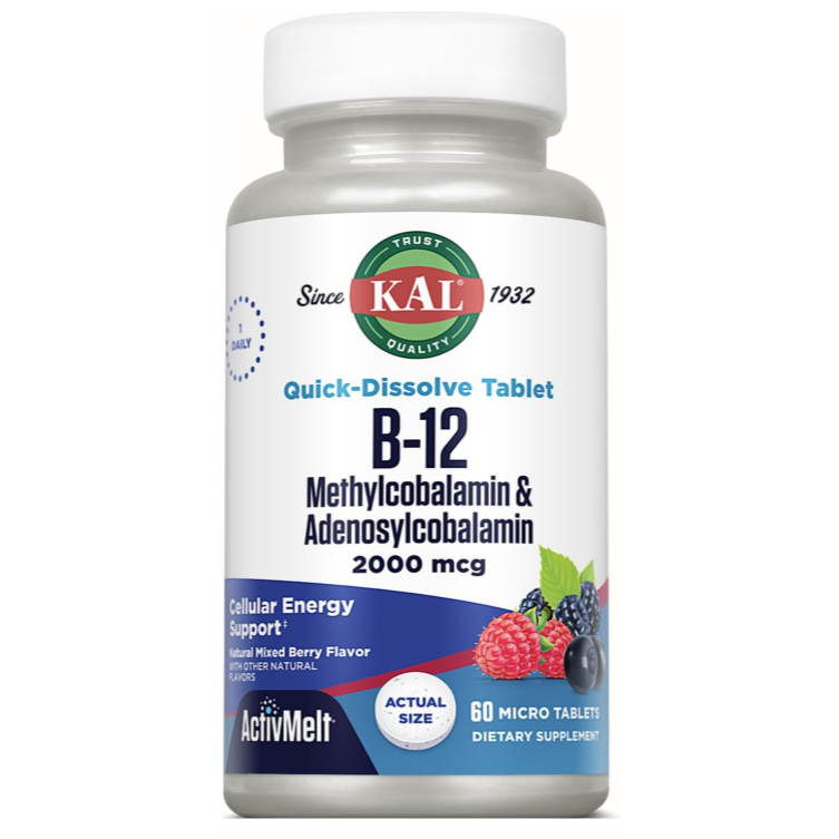 KAL Vitamin B12 2000mcg Methylcobalamin & Adenosylcobalamin ActivMelt – Hỗ Trợ Năng Lượng, Thần Kinh