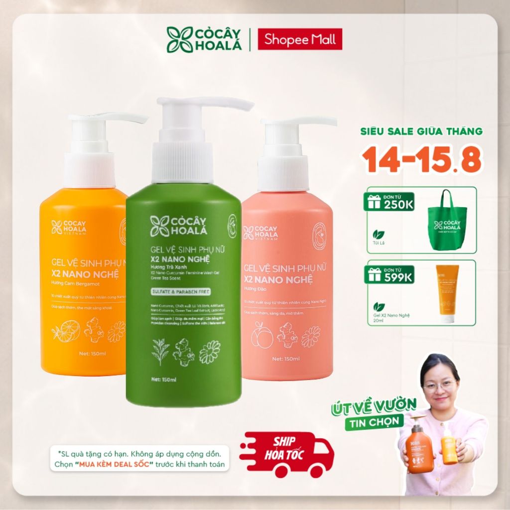 [HỎA TỐC] [LIVE KOL] Dung Dịch Vệ Sinh Cỏ Cây Hoa Lá Gel x2 Nano Nghệ Phiên Bản Mới 150ml