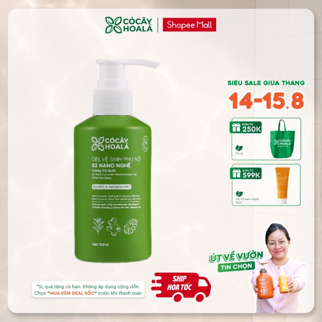 [HỎA TỐC] Dung Dịch Vệ Sinh Cỏ Cây Hoa Lá Gel x2 Nano Nghệ Hương Trà Xanh Làm Sạch 150ml
