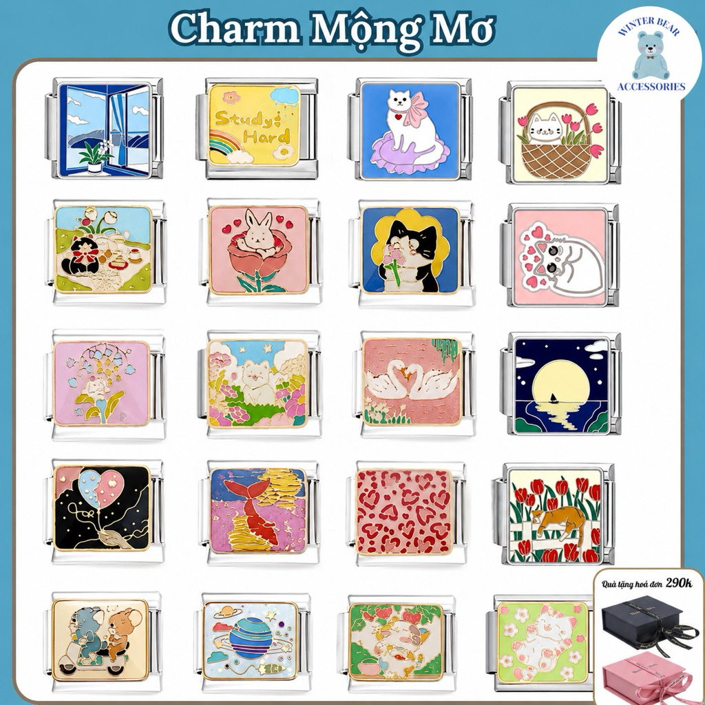 Vòng tay ITALIAN CHARM (MẪU CHARM MỘNG MƠ  ) - Hàng có sẵn - DIY 9mm Thép Không Gỉ
