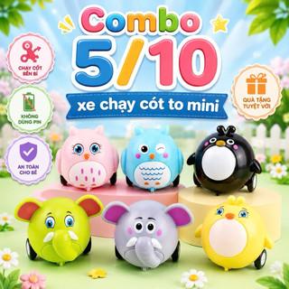Combo 5/10 Xe chạy cót mini dễ thương cho bé, xe bánh đà động vật đáng yêu