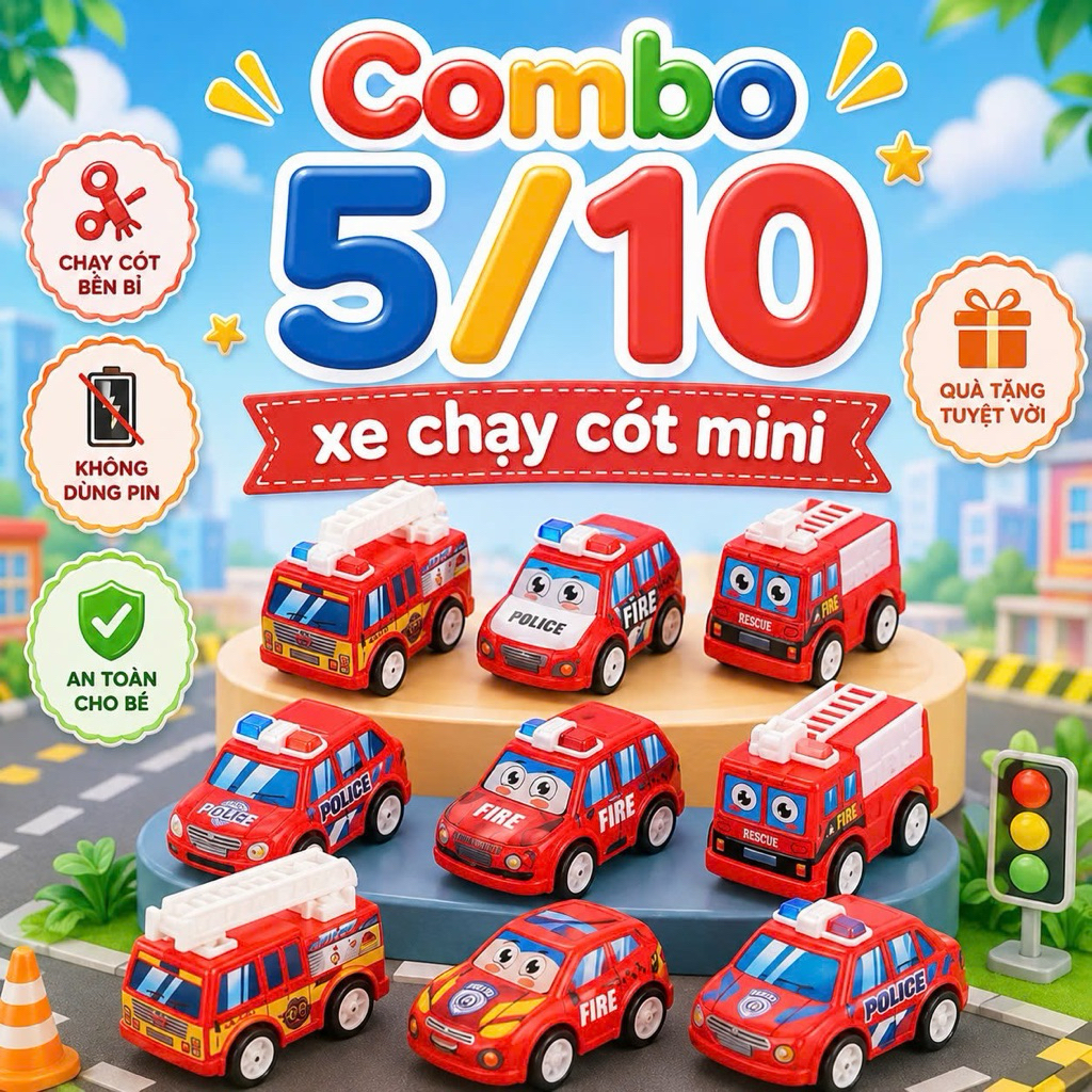 Combo 5/10 Xe chạy cót mini dễ thương cho bé, xe bánh đà động vật đáng yêu