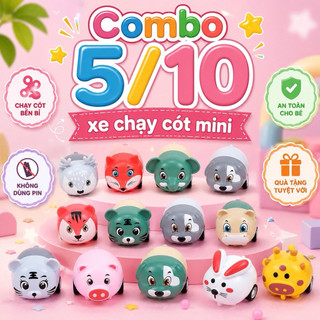 Combo 5/10 Xe chạy cót mini dễ thương cho bé, xe bánh đà động vật đáng yêu