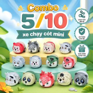 Combo 5/10 Xe chạy cót mini dễ thương cho bé, xe bánh đà động vật đáng yêu
