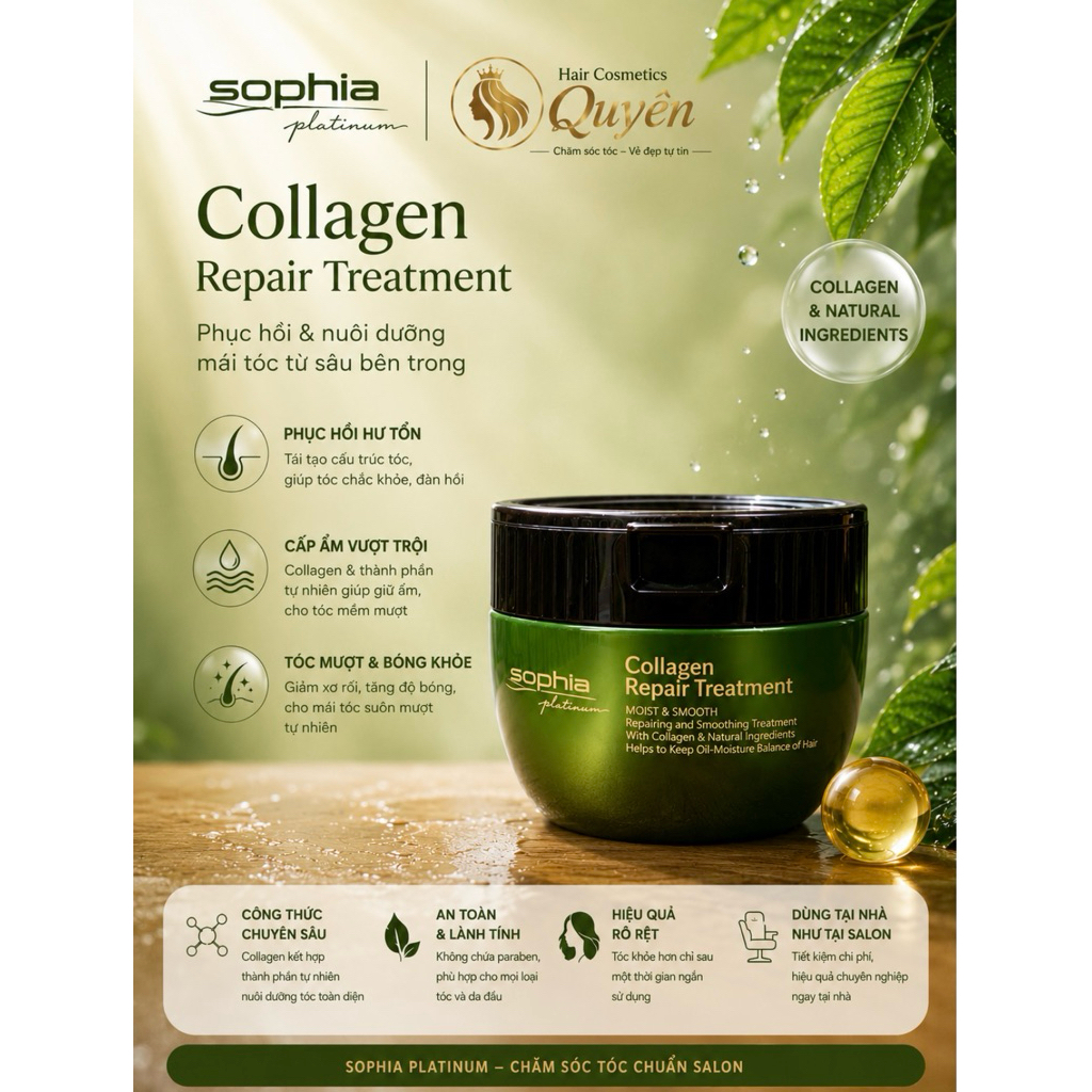 Hấp phục hồi tóc collagen siêu thơm Sophia 450ml.