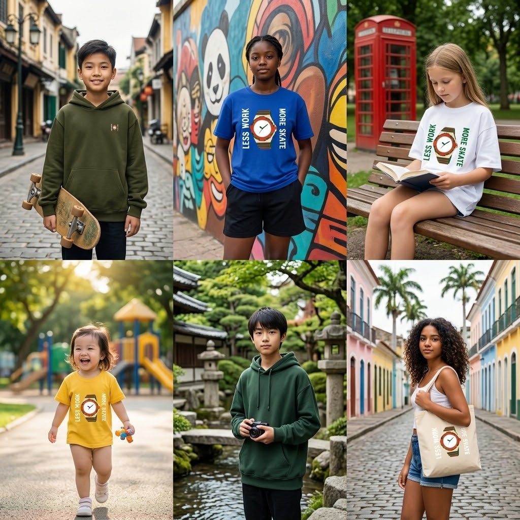 Bộ Hè Trẻ Em Cotton In Graphic Đồng Hồ Less Work More Skate - ĐỘC ĐẸP CHẤT - Set Đồ Cho Bé Trai Bé Gái