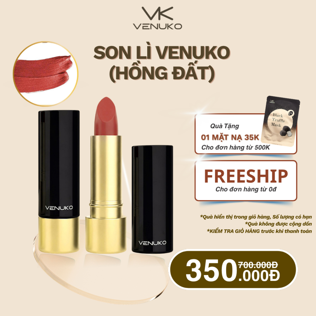Son Lì Venuko V04 Hồng Đất – Màu Quốc Dân, Tôn Da, Dễ Dùng Hằng Ngày 3.5g Hàn Quốc