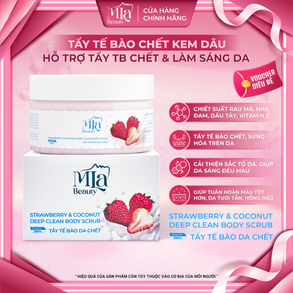 Tẩy Tế Bào Chết Cơ Thể Kem Dâu 200g [ Mla Beauty ]