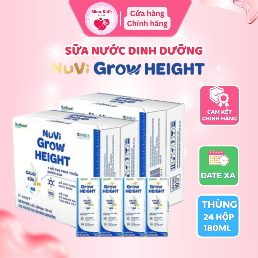 Thùng 24 hộp sữa pha sẵn Nutifood Nuvi Grow Height 180ml hỗ trợ chiều cao cho bé từ 1 tuổi