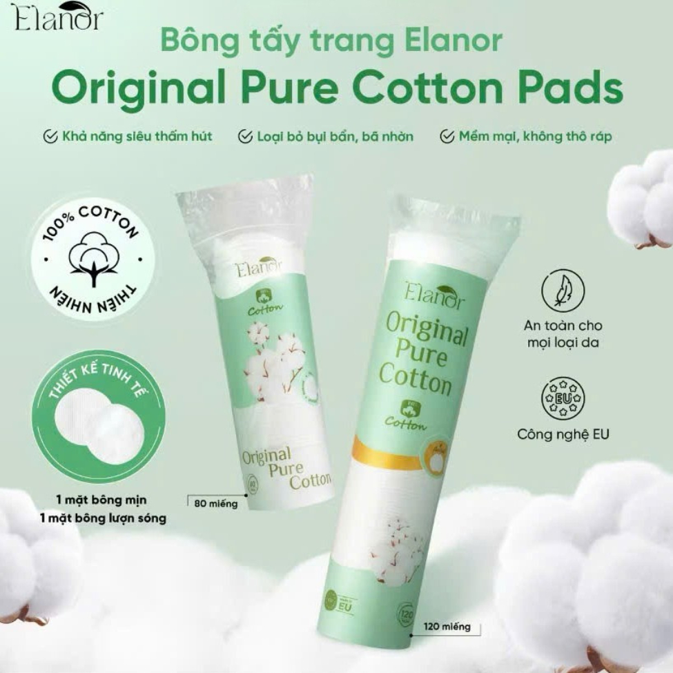 [Tem Phụ] Bông Tẩy Trang Cotton Tự Nhiên Elanor Original Pure Cotton 120 Miếng - Jron Beauty