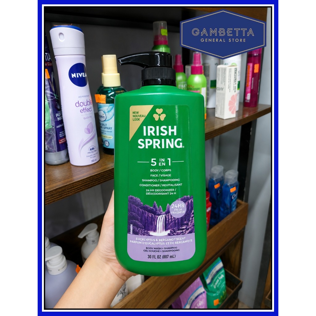 Dầu Gội Xả 5 trong 1 Irish Spring 5 in 1 Shampoo Conditioner Body Face 24 hour Deodorizer 887ml