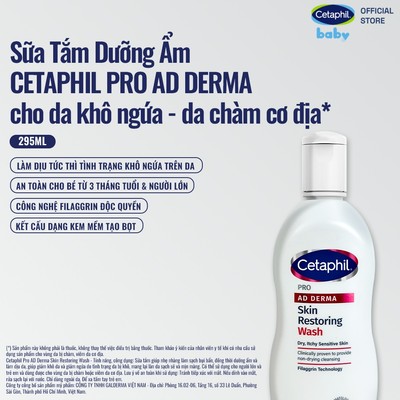 Sữa tắm dưỡng ẩm dành cho da khô, ngứa Cetaphil Pro AD Derma Wash 295ml