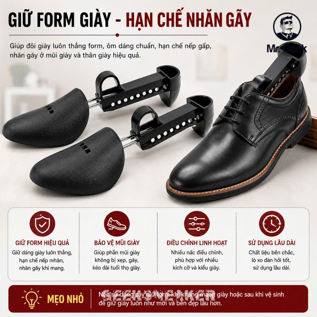[GeekSneaker] 1 Cặp 2 Cây Shoes Tree Bằng Nhựa - Cố định , Giữ form giày Sneaker, Da, Boots Tuỳ chỉnh kích thước