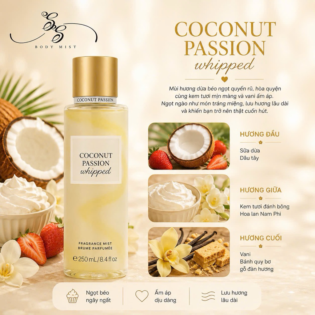 MINI THỬ MÙI- COCONUT PASSION WHIPPED- xịt thơm body