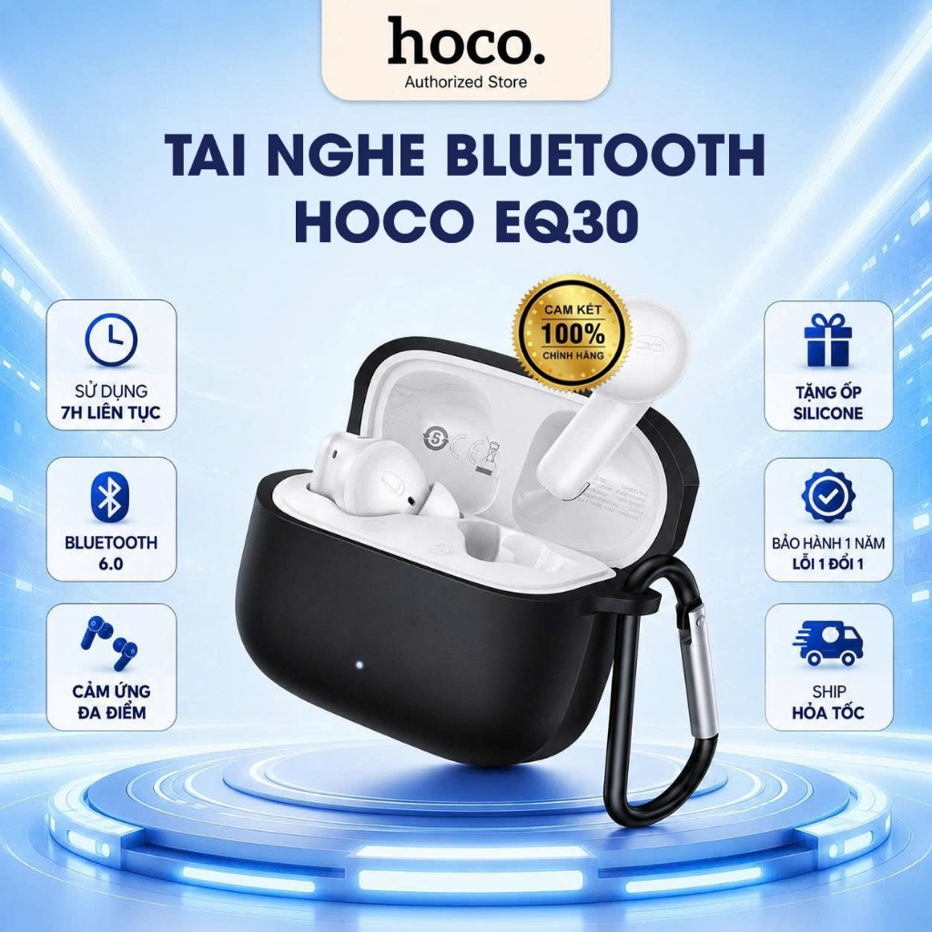 Tai nghe Bluetooth Hoco EQ30 Nhét Tai Không Dây V6.0 - Pin Bền 7 Tiếng Kèm Vỏ Silicon Cao Cấp Chống Va Đập - chính hãng