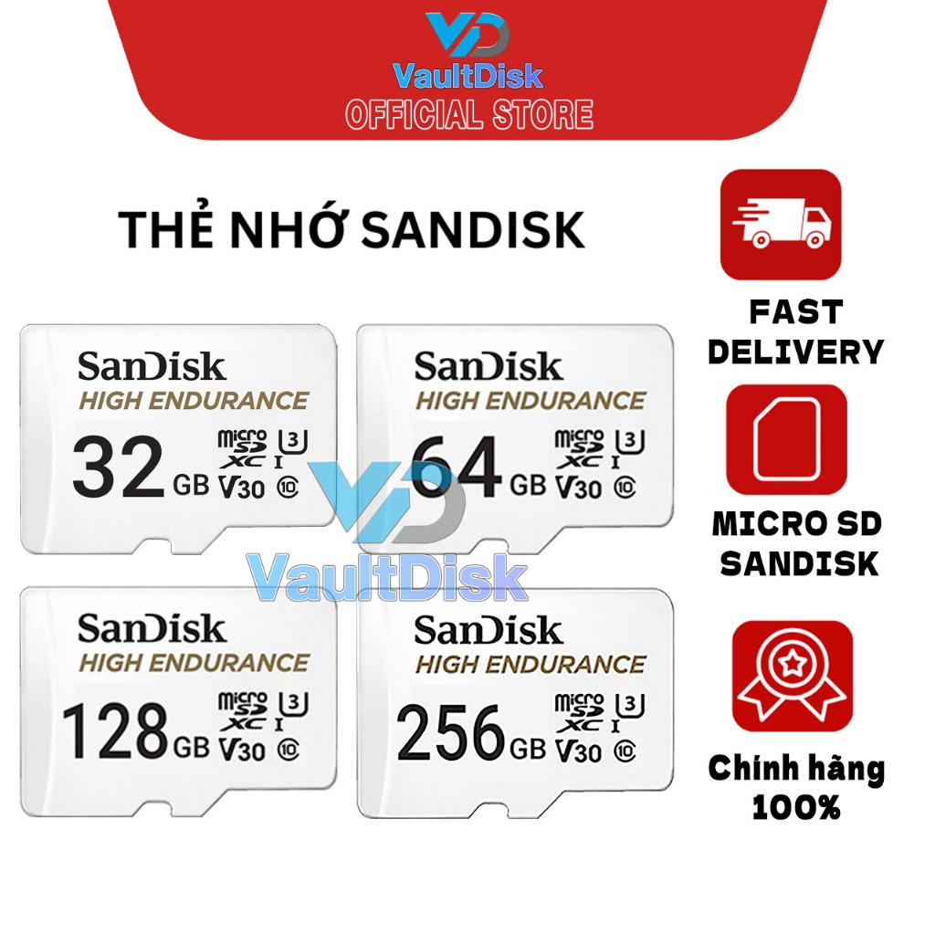 Thẻ nhớ SanDisk High Endurance microSDX SDSQQNR-GN6IA(32GB/64GB/128GB/512GB) - Bảo hành 24 tháng
