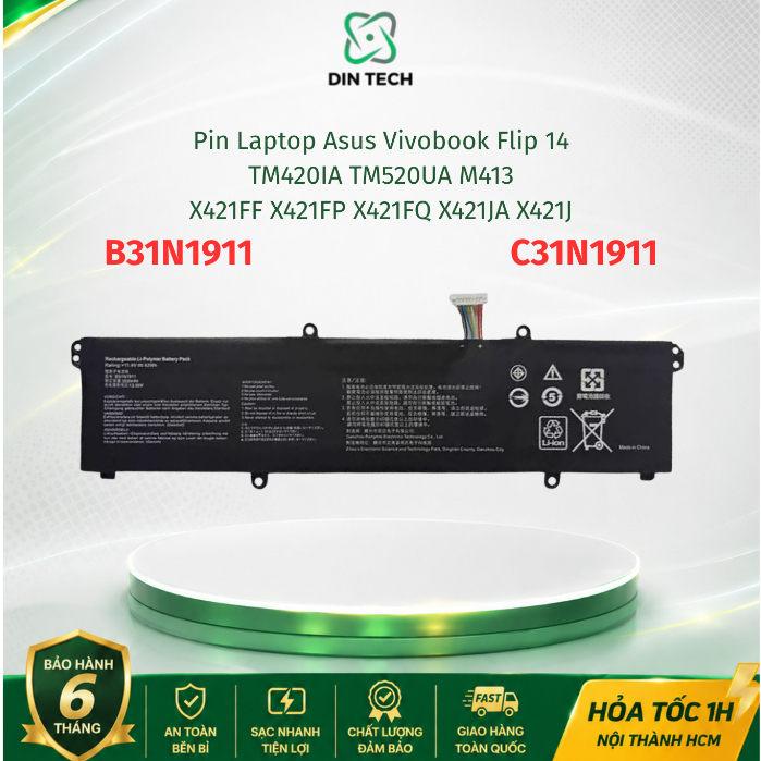 Pin Dùng Cho Laptop Asus VivoBook Flip 14 X413 X413F X413J X421 X421D Asus A415 A415E A415EA, B31N19