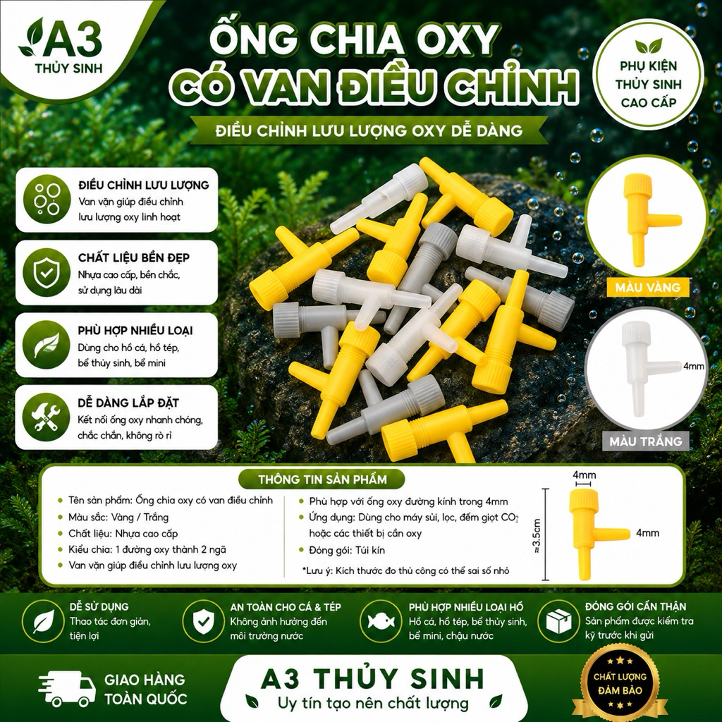 Ống Chia Oxy 2 Ngả Có Van Điều Chỉn A3 Thủy Sinh – Van Chia Dây Oxy Điều Chỉnh Lưu Lượng Cho Hồ Cá