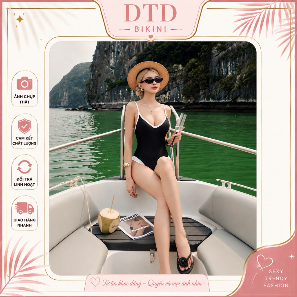 BIKINI DTD - Bodysuit hai dây nữ viền nổi chất thun gân co dãn.