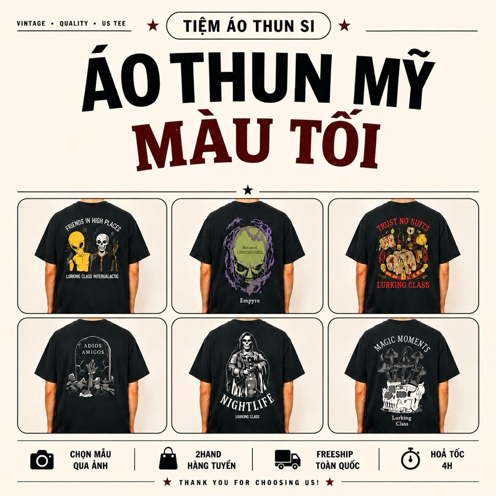 Áo Thun Secondhand (2hand) Màu Tối Hàng Tuyển (quyensi)