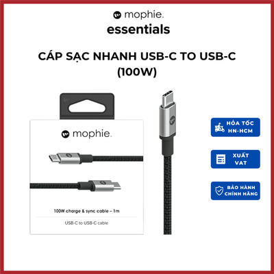 Cáp sạc nhanh USB-C to USB-C (100W) Mophie - Chất liệu cao cấp giúp chống rối