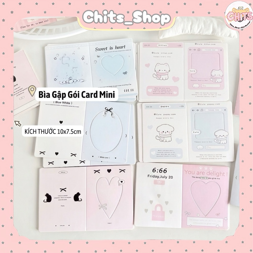 [SẴN] Set 50c bìa gập kèm túi bóng kính ,bìa mini size 7,5*10 kèm túi bóng kính size 8*10 đồ gói car